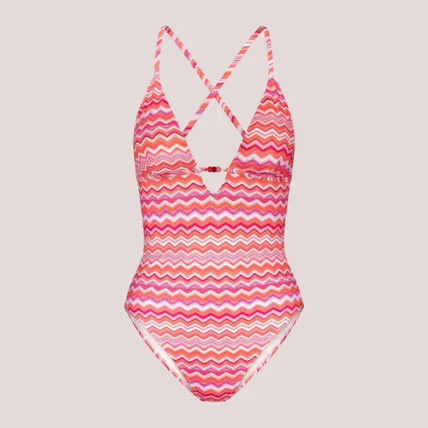 Triumph Γυναικείο Ολόσωμο με zic zac τύπου Missoni Μαγιό με βαθυ ντεκολτε σε ροζ πορτοκαλί αποχρώσεις 10226506.Μ017/Α5