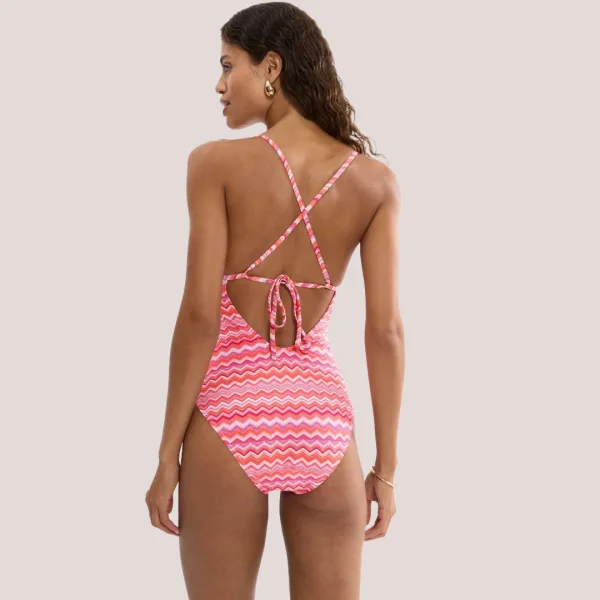 Triumph Γυναικείο Ολόσωμο με zic zac τύπου Missoni Μαγιό με βαθυ ντεκολτε σε ροζ πορτοκαλί αποχρώσεις 10226506.Μ017/Α5