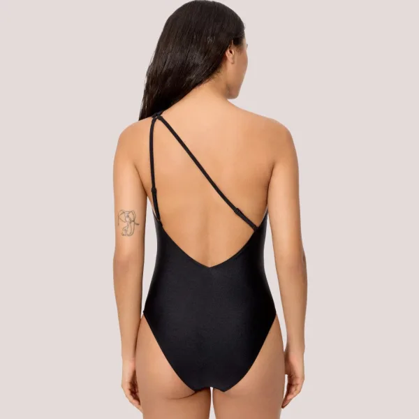 Ysabel Mora Γυναικείο Μαγιό Ολόσωμο με έναν ώμο μαύρο γυαλιστερό με ανοίγματα μπροστά black One piece 83172