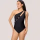 Ysabel Mora Γυναικείο Μαγιό Ολόσωμο με έναν ώμο μαύρο γυαλιστερό με ανοίγματα μπροστά black One piece 83172