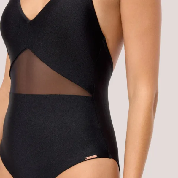 Ysabel Mora Γυναικείο Μαγιό Ολόσωμο μαύρο γυαλιστερό με υπέροχες διαφάνειες black One piece 83280