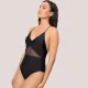 Ysabel Mora Γυναικείο Μαγιό Ολόσωμο μαύρο γυαλιστερό με υπέροχες διαφάνειες black One piece 83280