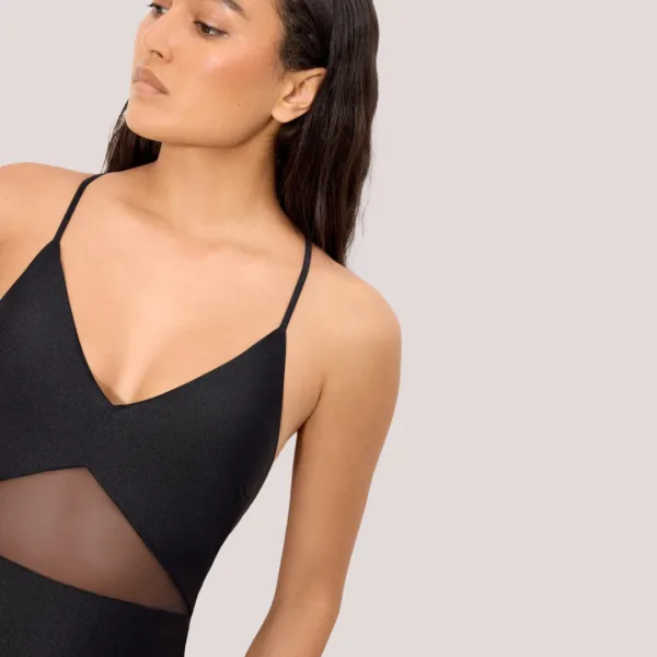 Ysabel Mora Γυναικείο Μαγιό Ολόσωμο μαύρο γυαλιστερό με υπέροχες διαφάνειες black One piece 83280