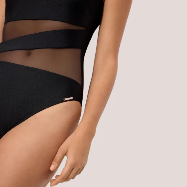 Ysabel Mora Γυναικείο Μαγιό Ολόσωμο με έναν ώμο μαύρο γυαλιστερό με υπέροχες διαφάνειες black One piece 83281