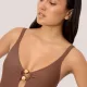 Ysabel Mora Γυναικείο Μαγιό Ολόσωμο shaping lycra με χρυσούς κρίκους Καφέ Brown One piece 83471 MARFIL
