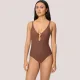 Ysabel Mora Γυναικείο Μαγιό Ολόσωμο shaping lycra με χρυσούς κρίκους Καφέ Brown One piece 83471 MARFIL