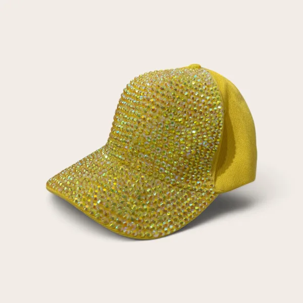 Γυναικείο Καπέλο Τζόκευ με σκρατς μοντέρνο με φανταστικά στρας σε κίτρινο χρώμα Hat SWAROVSKI Yellow