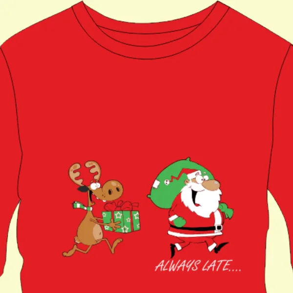 Sara Παιδική βαμβακερή Unisex Πυτζάμα Χριστουγέννων για όλη την οικογένεια Αγ.Βασίλης & τάρανδος Κόκκινη-Μαύρη 4073K