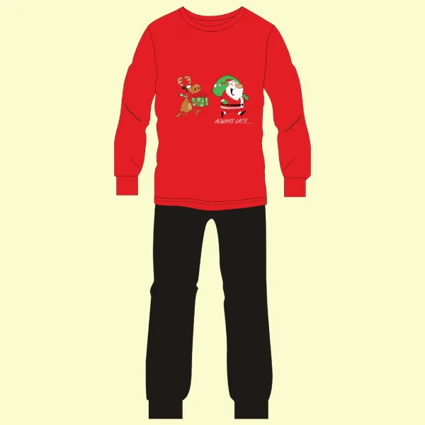 Sara Παιδική βαμβακερή Unisex Πυτζάμα Χριστουγέννων για όλη την οικογένεια Αγ.Βασίλης & τάρανδος Κόκκινη-Μαύρη 4073K