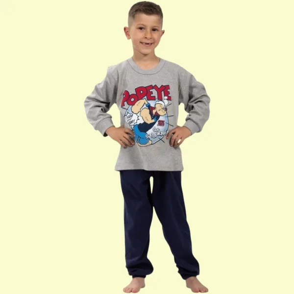 Nina Club αγορίστικη βαμβακερή πιτζάμα fashion με σχέδιο Popey Ποπάυ γκρί φουτερ μπλούζα μπλέ παντελόνι NC704