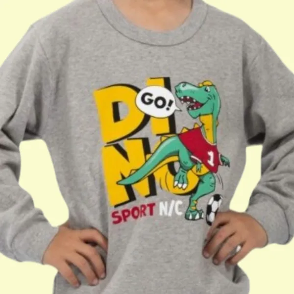 Nina Club αγορίστικη βαμβακερή πιτζάμα fashion με σχέδιο Dino δεινόσαραυρος Γκρί μπλούζα χακί παντελόνι NC26141