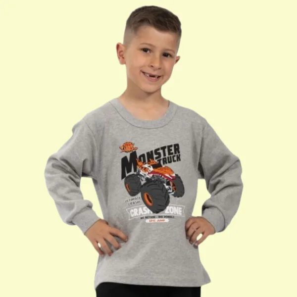 Nina Club αγορίστικη βαμβακερή πιτζάμα fashion με σχέδιο Monster Truck Γκρί μπλούζα μαύρο παντελόνι NC26347