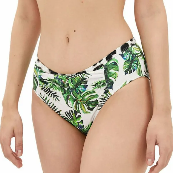Dorina Γυναικείο Μαγιό Ψηλόμεσο Shaping Bikini Σλίπ Boho Με ΠράσιναΤροπικά Φύλλα  D02094M-B26 Mix & Match Koani