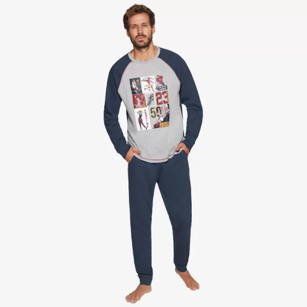 Muydemi Sleepwear Ανδρική Βαμβακερή Πιτζάμα Ποδόσφαιρο Γκρί  330025