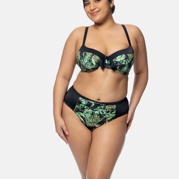 Dorina Γυναικείο Μαγιό Ψηλόμεσο  Σλίπ για Μεγάλα Μεγέθη Πράσινο Μαύρο D00542MI010-GE0045