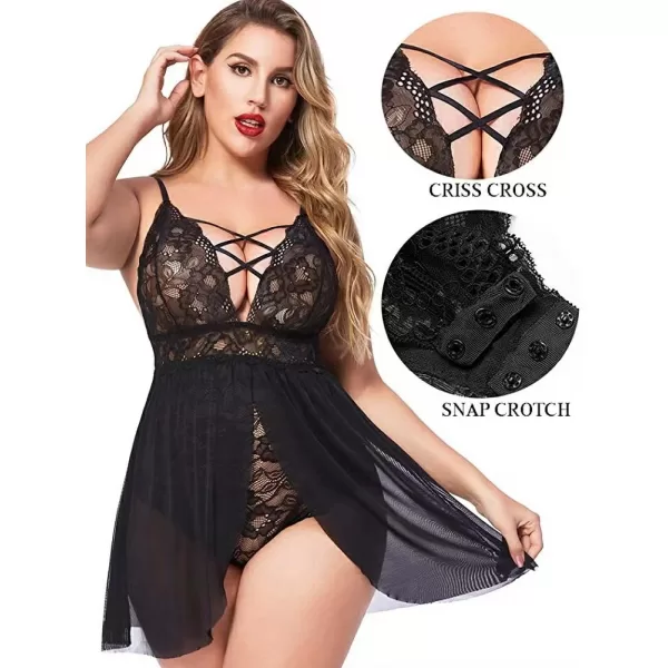 Milena by Paris Γυναικείο Sexy Μαύρο Babydoll Plus Size & για μεγάλο στήθος 020038