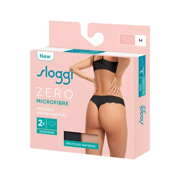 Sloggi Γυναικεία String  Χωρίς Ραφές Μπεζ-Μαύρο Πακέτο 2τεμ 10215267 Zero Microfibre Laser Cut