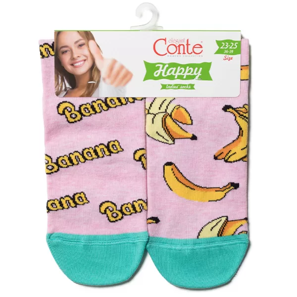 Conte Happy Socks Γυναικείες Βαμβακερές Κάλτσες με σχέδια Μπανάνα Banana Ροζ 18C-227C Conte Happy Socks Γυναικείες Βαμβακερές Κάλτσες με σχέδια Μπανάνα Banana Ροζ 18C-227C