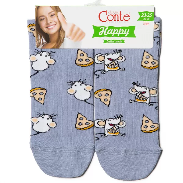 Conte Happy Socks Γυναικείες Μοντέρνες Βαμβακερές Κάλτσες με σχέδια Ποντικάκια Γκρί 18C-227C Conte Happy Socks Γυναικείες Μοντέρνες Βαμβακερές Κάλτσες με σχέδια Ποντικάκια Γκρί 18C-227C