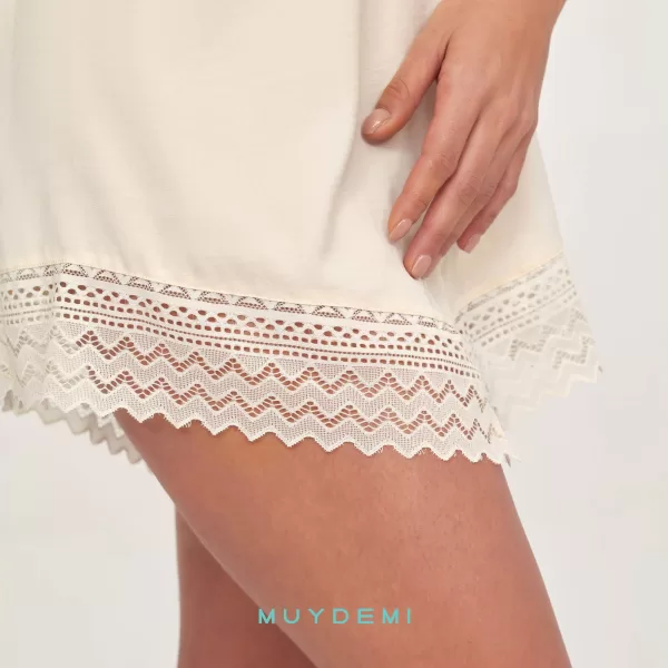 Muydemi Γυναικείο Καλοκαιρινό Ρομαντικό Νυχτικό με Δαντέλα Ιβουάρ Ivory 263605