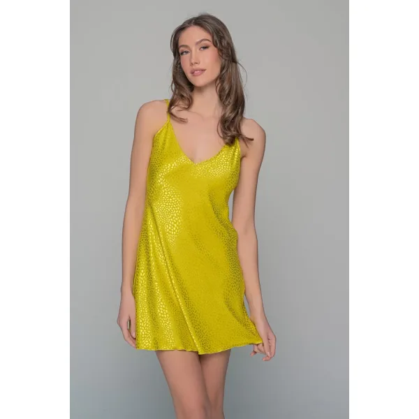 Milena by Paris Γυναικείο σατέν νυχτικό Σετ χακί Ζακάρ & String δώρο Ιδανικό για δώρο 003429 Nightdress 