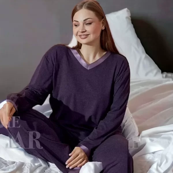 Eliz Γυναικεία Χειμερινή Πιτζάμα Πολυτελείας Wool Viscose Βισκόζη Plus Size Μωβ -Purple με V 8940.7.B Eliz Γυναικεία Χειμερινή Πιτζάμα Πολυτελείας Wool Viscose Βισκόζη Plus Size Μωβ -Purple με V 8940.7.B