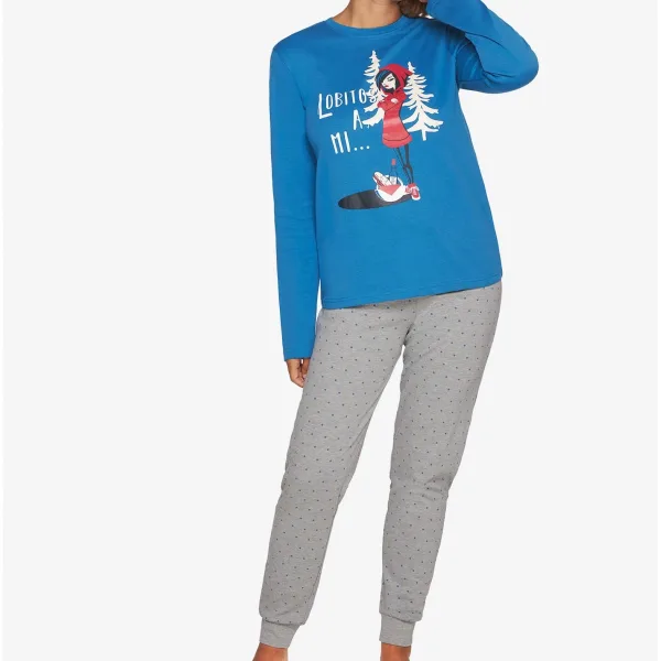 Muydemi Γυναικεία Βαμβακερή  Πιτζάμα Κοκκινοσκουφίτσα Μπλέ Γκρί 532011