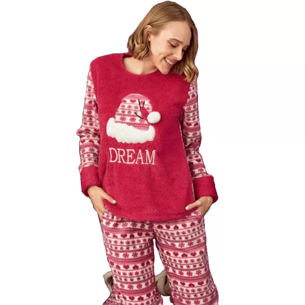Elitol Γυναικεία Χειμερινή ζεστή Πυτζάμα Fleece Φλις Σκουφάκι Σκούρο Ροζ Φούξια 8405-3 Dark Pink