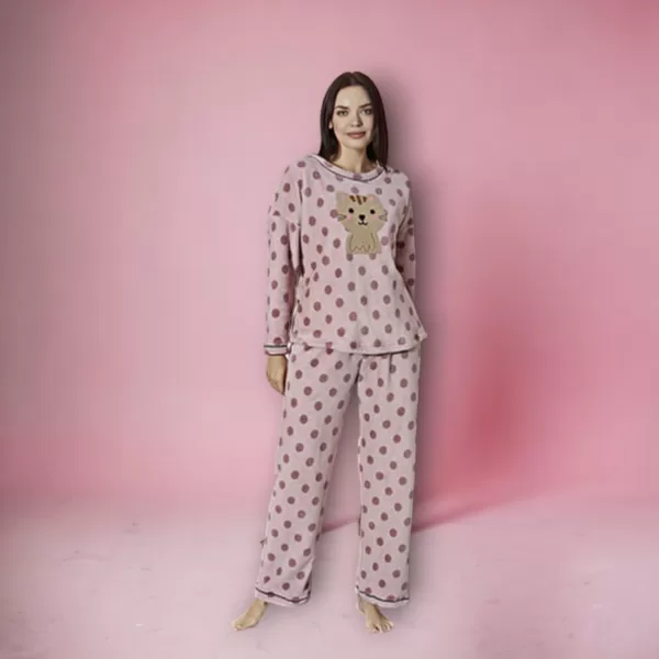 Eliz Γυναικεία Χειμερινή Fleece Πυτζάμα Ροζ με χαριτωμένες βούλες και  φανταστικό σχέδιο Λιονταράκι 8897.3