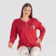 Cagri Γυναικεία Πιτζάμα Viscose Plus Size Πολυτελείας Βισκόζη Κόκκινη με κουμπιά & με ιβουαρ Floral παντελόνι 7282