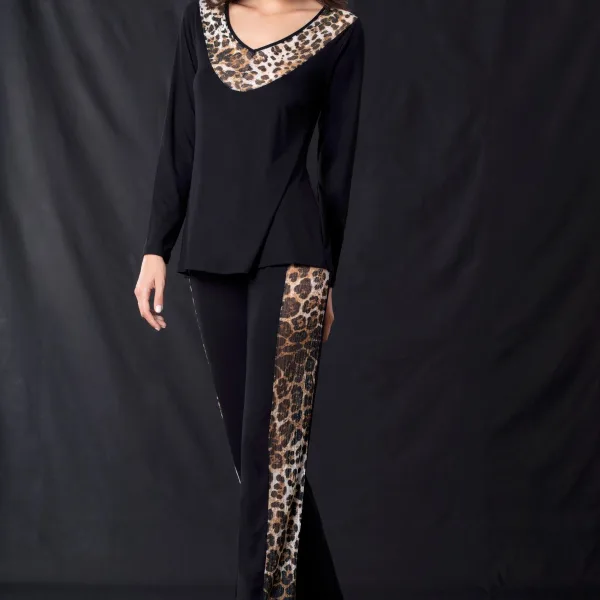 Milena By Paris Γυναικεία Πυτζάμα Premium Λεοπάρ απο Βισκόζη και Δίχτυ Πλισέ Animal Print 009124