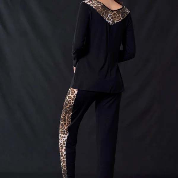 Milena By Paris Γυναικεία Πυτζάμα Premium Λεοπάρ απο Βισκόζη και Δίχτυ Πλισέ Animal Print 009124