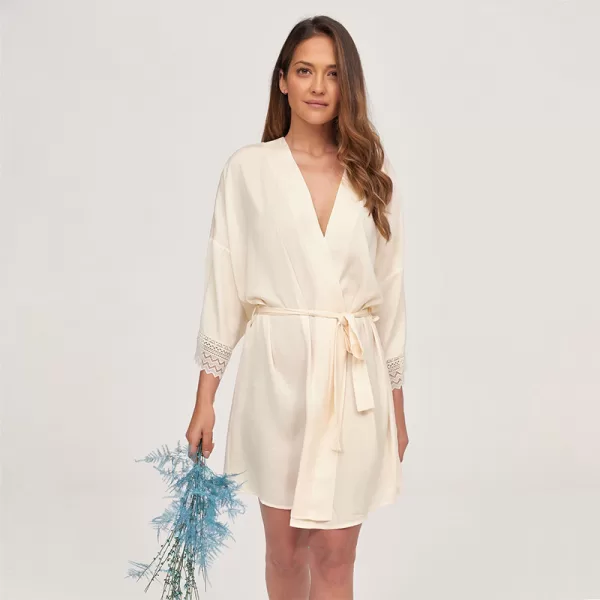 Muydemi Γυναικείο Καλοκαιρινό Ρομαντικό Νυχτικό με Δαντέλα Ιβουάρ Ivory 263605