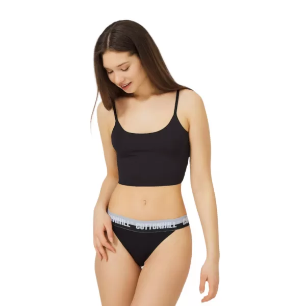 Cottonhill Γυναικείο Βαμβακερό Στρίνγκ String με Φαρδύ λάστιχο Μαύρο CH0902