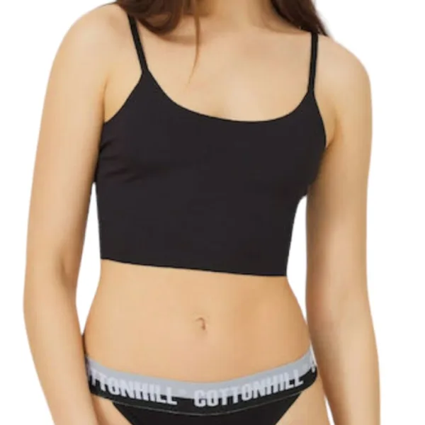 Cottonhill Γυναικείο Βαμβακερό Στρίνγκ String με Φαρδύ λάστιχο Μαύρο CH0902