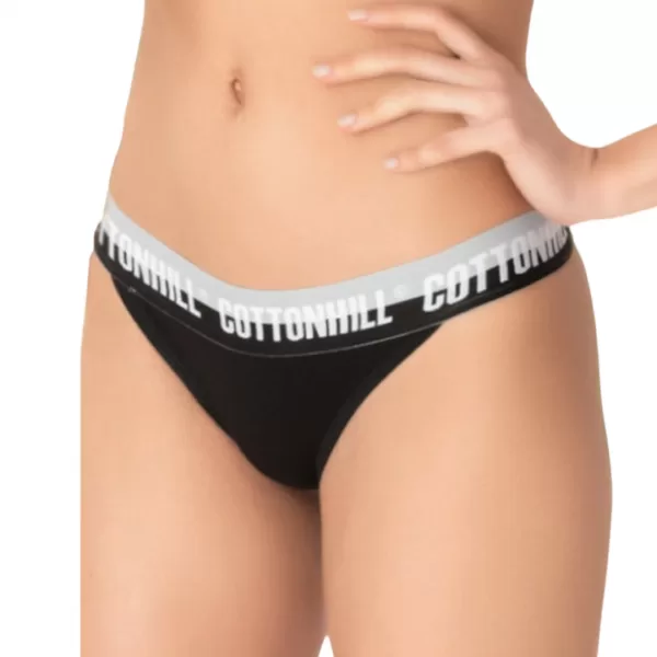 Cottonhill Γυναικείο Βαμβακερό Στρίνγκ String με Φαρδύ λάστιχο Μαύρο CH0902