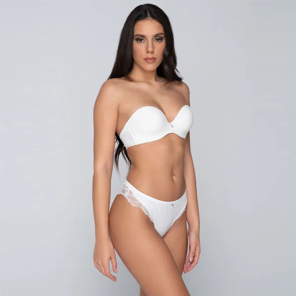 Luna Melody Molded Strapless Στράπλες Ιβουάρ με βαθύ ντεκολτέ 14239 με Δαντέλα & αποσπώμενες τιράντες Νυφική Συλλογή