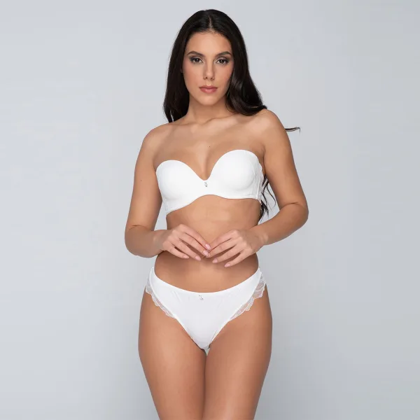 Luna Melody Molded Strapless Στράπλες Ιβουάρ με βαθύ ντεκολτέ 14239 με Δαντέλα & αποσπώμενες τιράντες Νυφική Συλλογή