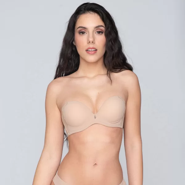 Luna Melody Molded Strapless Γυναικείο Στράπλες Μπεζ με βαθύ ντεκολτέ 14239 με Δαντέλα& αποσπώμενες τιράντες