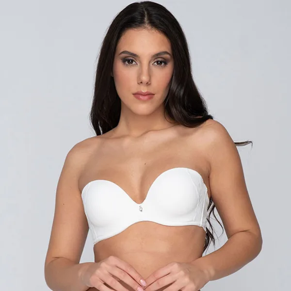 Luna Melody Molded Strapless Στράπλες Ιβουάρ με βαθύ ντεκολτέ 14239 με Δαντέλα & αποσπώμενες τιράντες Νυφική Συλλογή