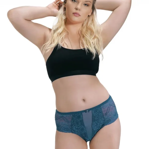 Cottonhill Γυναικείο Sexy έσωρουχο Plus Size όλο δαντέλα Μπλέ Πετρόλ CH4461 Καλύπτει απο XL εως 2XL