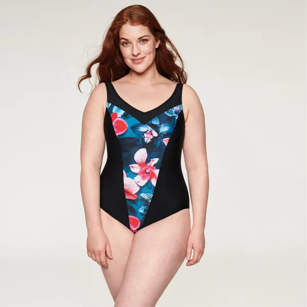 Naturana Γυναικείο Κλασικό Ολόσωμο Μαγιό Μαύρο με Φλοοράλ 31541  Beachwear Swimsuit