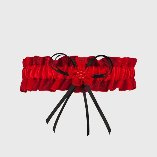 Julimex Κόκκινη Καλτσοδέτα με Πέρλα από Τούλι και Σατέν Κορδέλα Leg Garter PW22 Lizbona