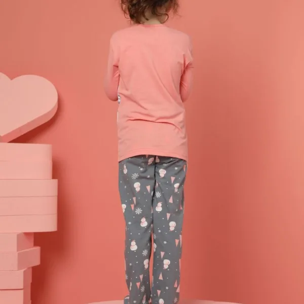 Sexen Παιδική βαμβακερή πιτζάμα για κορίτσι χριστουγεννιάτικη Χιονάνθρωπος  Snowman Σομόν & παντελόνι με σχέδια 3040-K