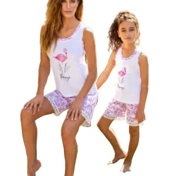 Berrak Παιδική Καλοκαιρινή Πυτζάμα Με Σορτς Σχέδιο Flamingo Εμπριμέ 933