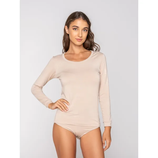 Luna Micro Touch Comfort T-Shirt Με Μακρύ Μανίκι - Μπεζ