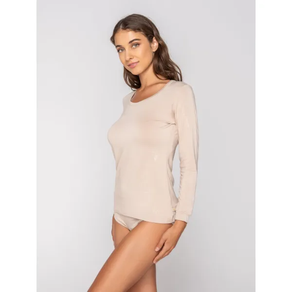 Luna Micro Touch Comfort T-Shirt Με Μακρύ Μανίκι - Μπεζ