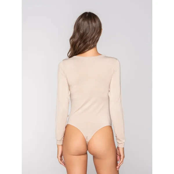 Luna Micro Touch Comfort Κορμάκι String Με Μακρύ Μανίκι - Μπεζ