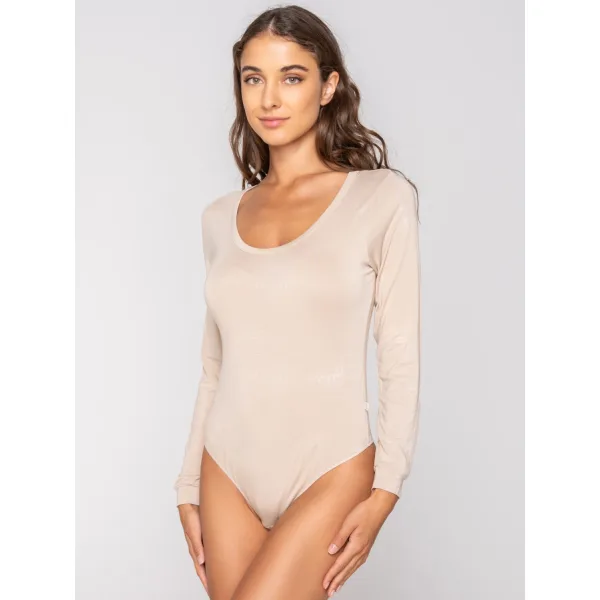Luna Micro Touch Comfort Κορμάκι String Με Μακρύ Μανίκι - Μπεζ