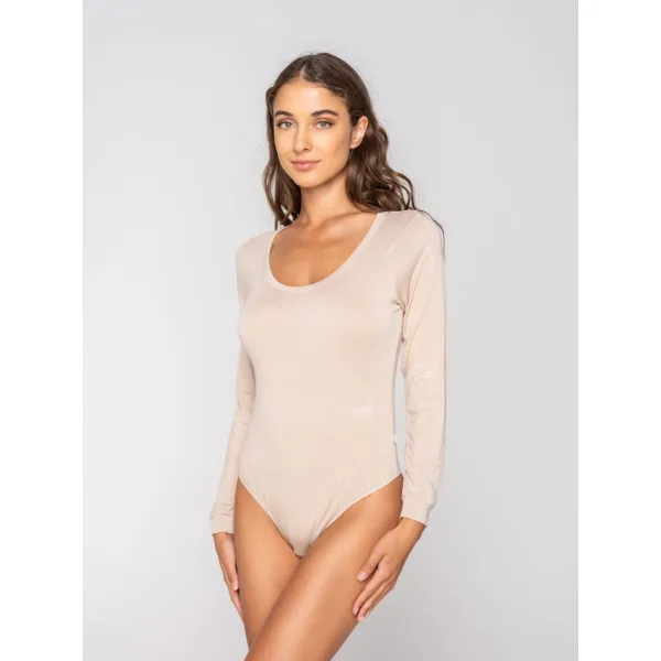 Luna Micro Touch Comfort Κορμάκι String Με Μακρύ Μανίκι - Μπεζ